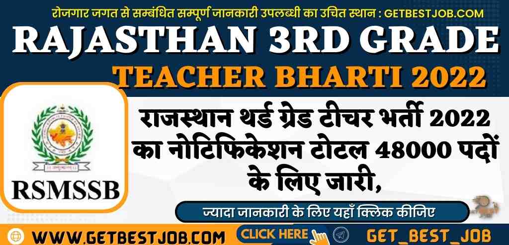 Rajasthan 3rd Grade Teacher Bharti 2022 राजस्थान थर्ड ग्रेड टीचर भर्ती 2022 का नोटिफिकेशन टोटल 48000 पदों के लिए जारी