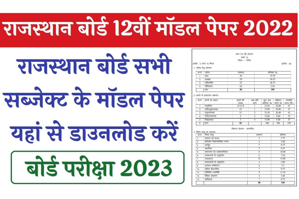 RBSE 12th Board Exam Model Paper 2022-23 RBSE 12th Class Question Paper 2023 Pdf Download Rajasthan Board 12th Class Model Paper 2023 RBSE 12th Model Paper 2023