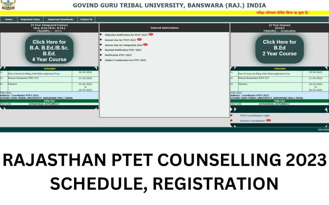 Rajasthan PTET 4 Year B. ED Counselling 2023