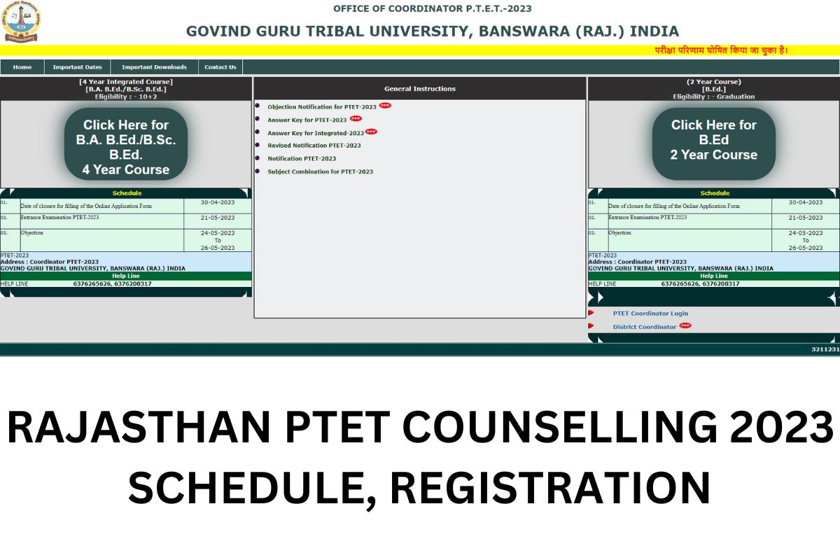 Rajasthan PTET 2 Year B.ED Counselling 2023 राजस्थान पीटीईटी 2 ईयर पाठ्यक्रम के लिए काउन्सलिंग का नोटीफिकेशन जारी